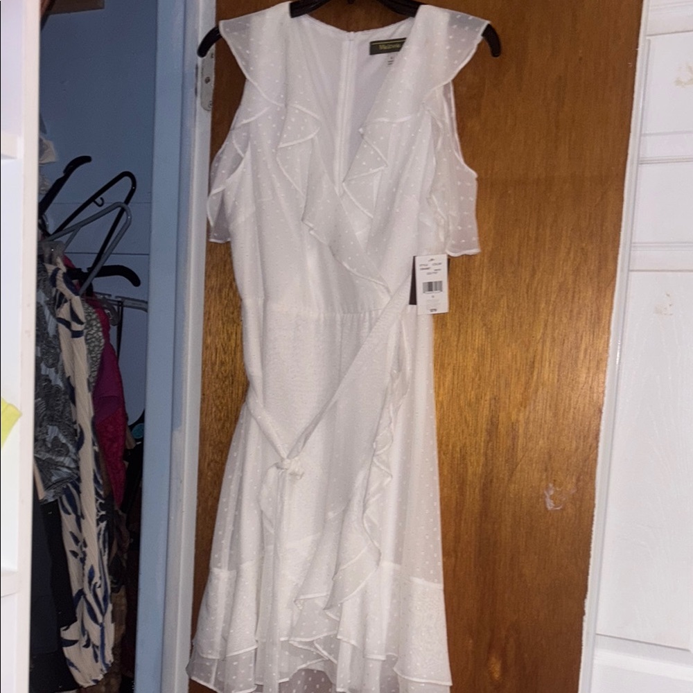 White Ruffled Cold Shoulder Dress